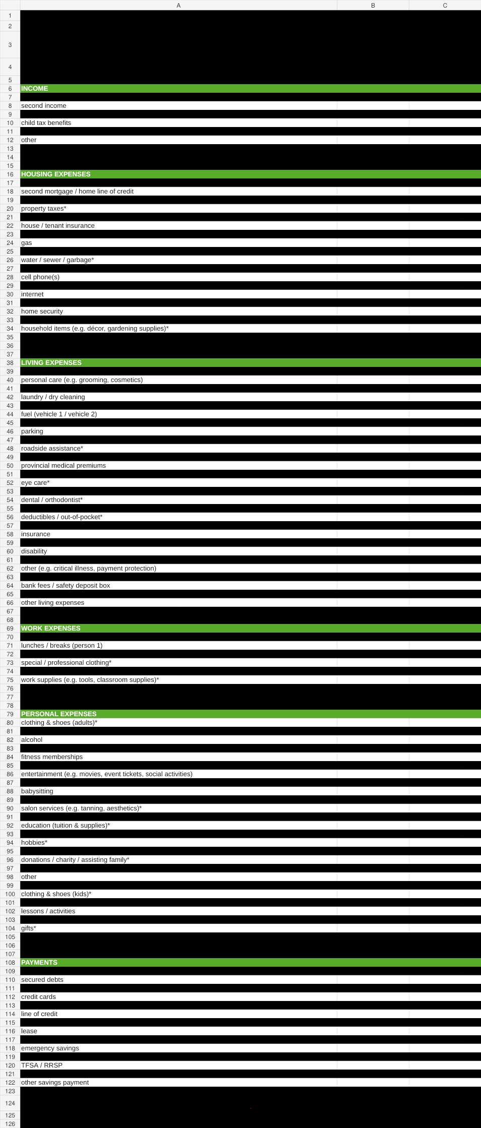 Detailed monthly budget worksheet preview